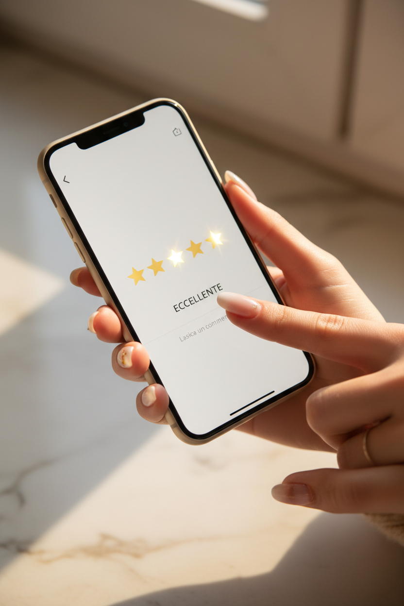 Dettaglio di una mano che lascia una recensione

Smartphone