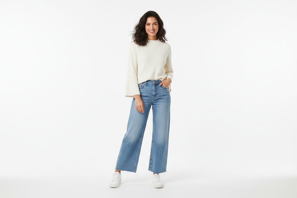 DONNA CON VESTITI CASUAL CON SFONDO BIANCO